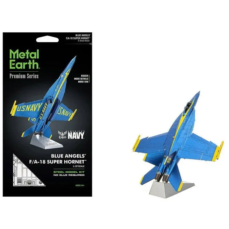 Model Kit Boeing F/A-18 Super Hornet Fighter Aircraft "Blue Angels #5" United States Navy (Challenging Difficulty) Steel Model by Metal Earth