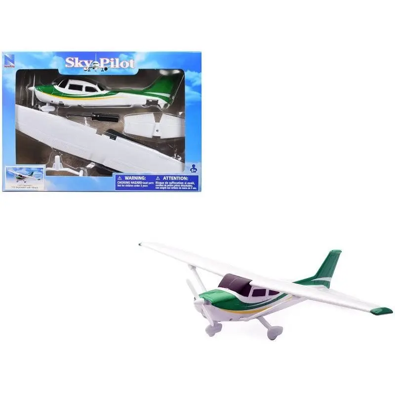 Model Kit Cessna 172 Skyhawk Aircraft White with Green and Yellow Stripes "Sky Pilot" Series 1/42 Plastic Model Kit by New Ray