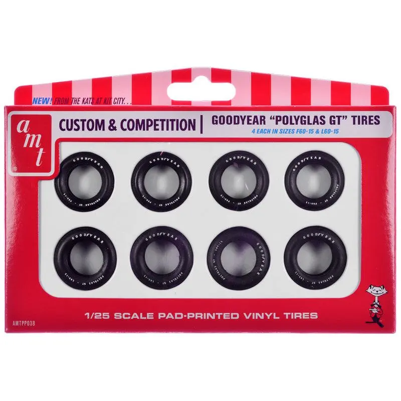 Model Kit "Goodyear Polyglas GT" Tires Set of 8 Pieces for 1/25 Scale Models by AMT