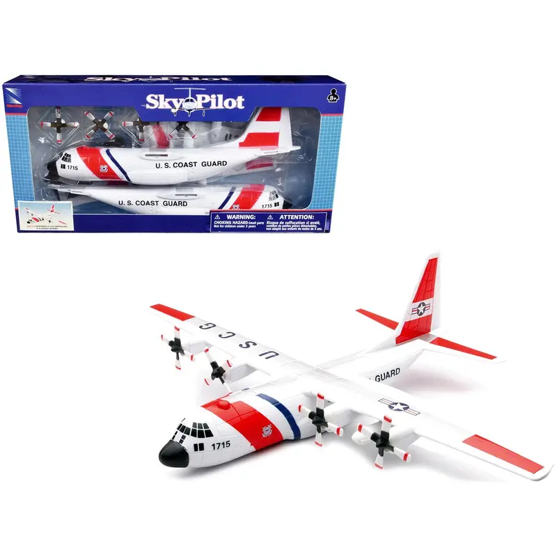 Model Kit Lockheed C-130 Hercules Transport Aircraft White and Red "United States Coast Guard" Snap Together Plastic Model Kit by New Ray