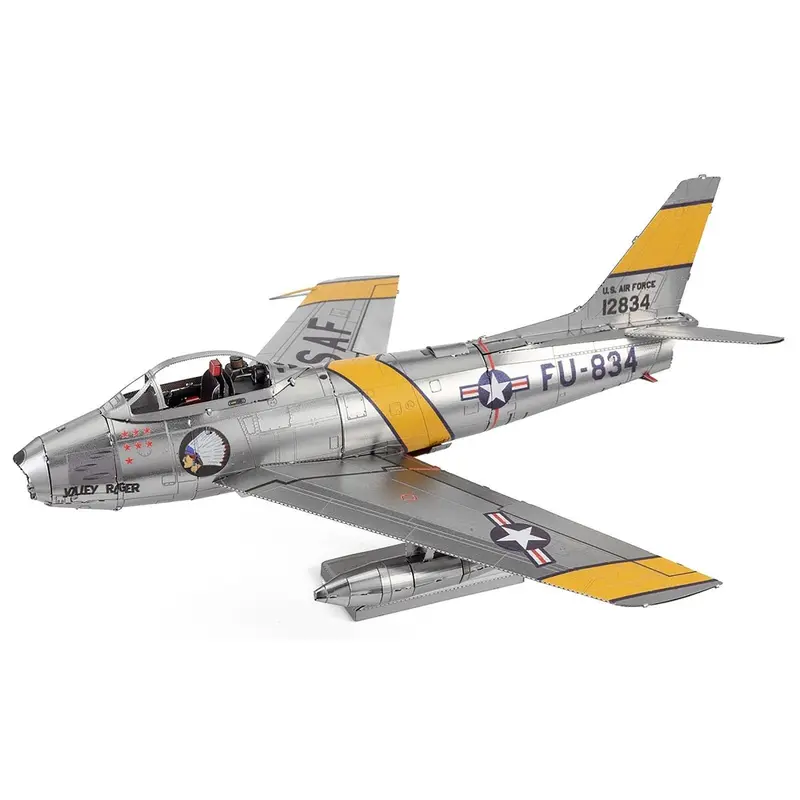 Model Kit North American F-86 Sabre Fighter Aircraft "Jolley Roger" United States Air Force (Moderate Difficulty) Steel Model by Metal Earth