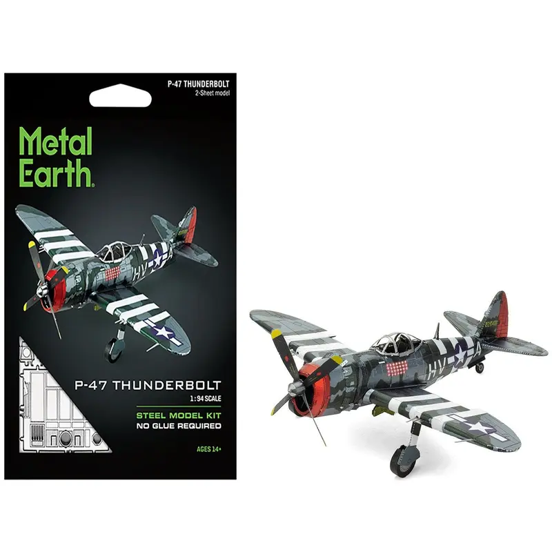 Model Kit Republic P-47 Thunderbolt Fighter Aircraft "The Jug" United States Army Air Forces (Moderate Difficulty) Steel Model by Metal Earth