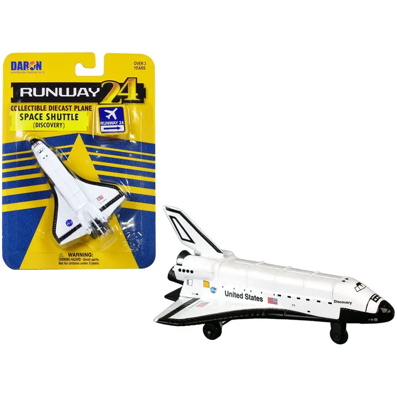 NASA "Discovery" Space Shuttle White "United States" with Runway 24 Sign Diecast Model Airplane by Runway24