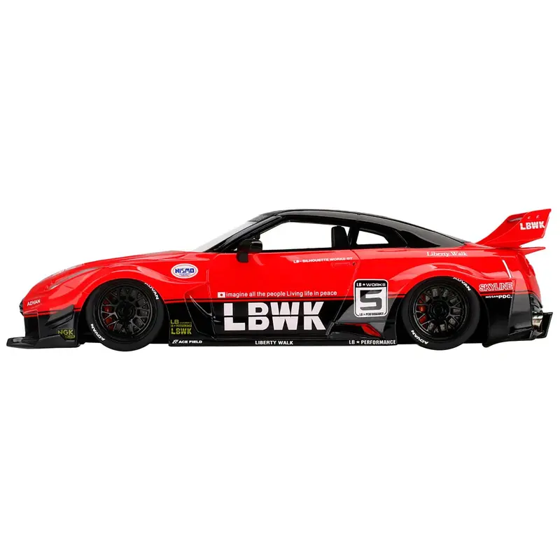 Nissan 35GT-RR Ver.1 LB-Silhouette Works GT #5 RHD (Right Hand Drive) LBWK Red and Black 1/18 Model Car by Top Speed