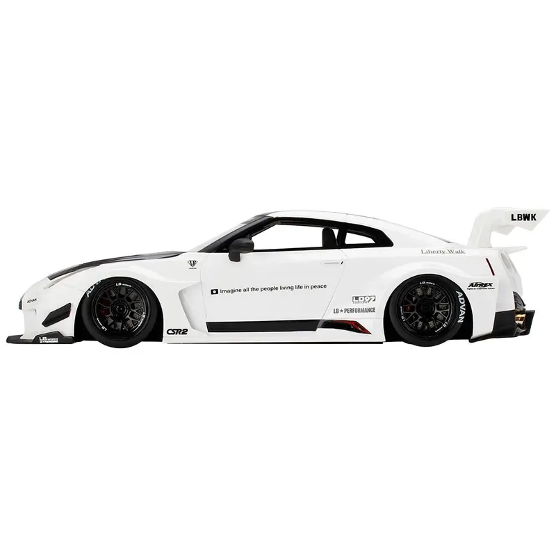 Nissan 35GT-RR Ver. 2 LB-Silhouette Works GT RHD (Right Hand Drive) White with Black Hood and Top 1/18 Model Car by Top Speed