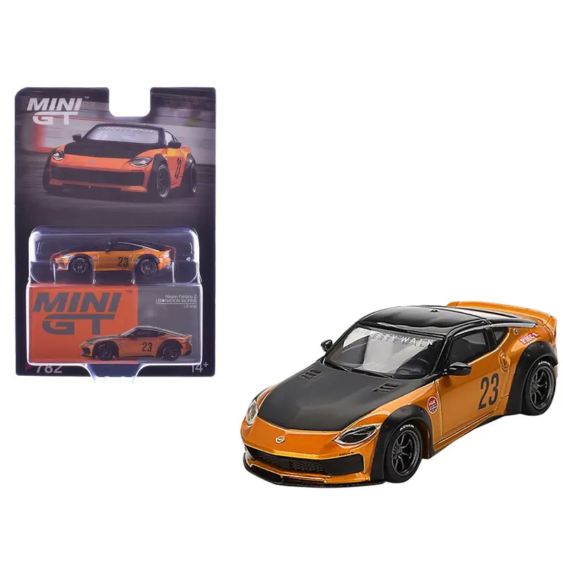 Nissan Fairlady Z #23 "LB-NATION WORKS" LB Gold Metallic with Matt Black Hood and Black Top Limited Edition 1/64 Diecast Model Car by Mini GT
