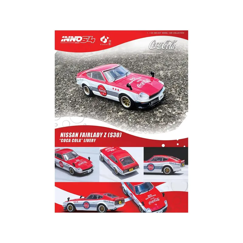 Nissan Fairlady Z (S30) RHD (Right Hand Drive) Red and White with Blue Stripes "Coca-Cola" 1/64 Diecast Model Car by Inno Models
