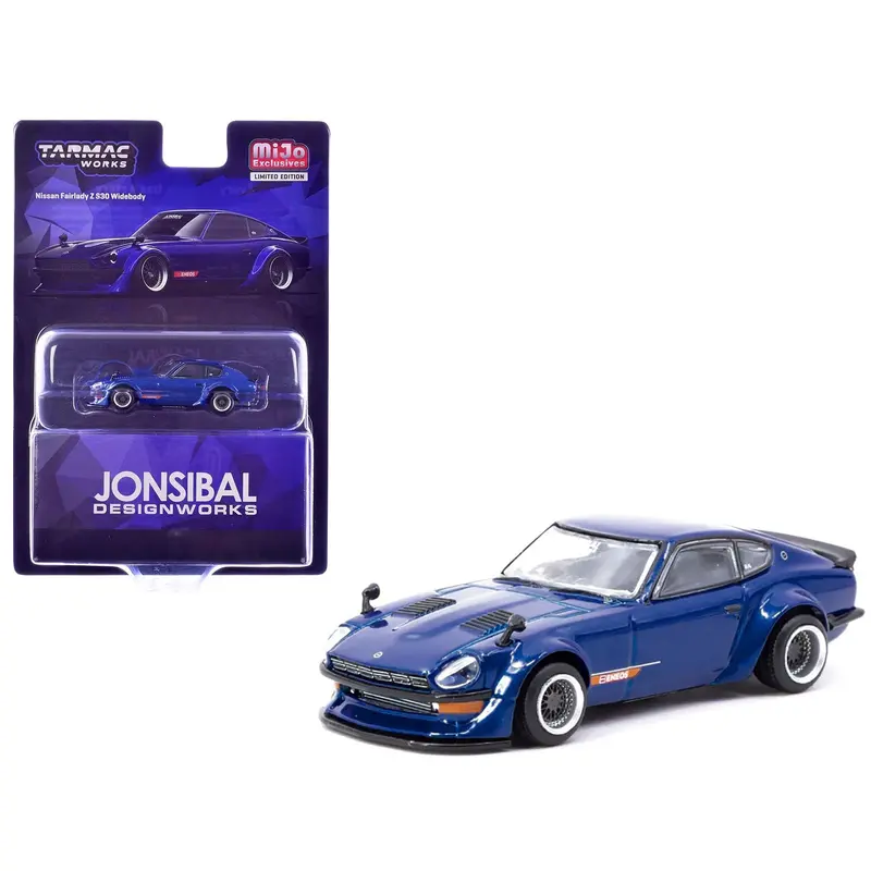 Nissan Fairlady Z S30 Widebody RHD (Right Hand Drive) "Designed by Jon Sibal" Blue Metallic "Global64" Series 1/64 Diecast Model Car by Tarmac Works