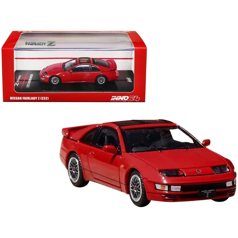 Nissan Fairlady Z (Z32) RHD (Right Hand Drive) Aztec Red with Sunroof and Extra Wheels 1/64 Diecast Model Car by Inno Models