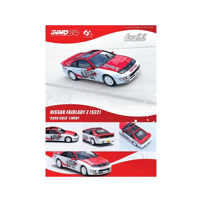 Nissan Fairlady Z (Z32) RHD (Right Hand Drive) Red and White "Coca-Cola" 1/64 Diecast Model Car by Inno Models