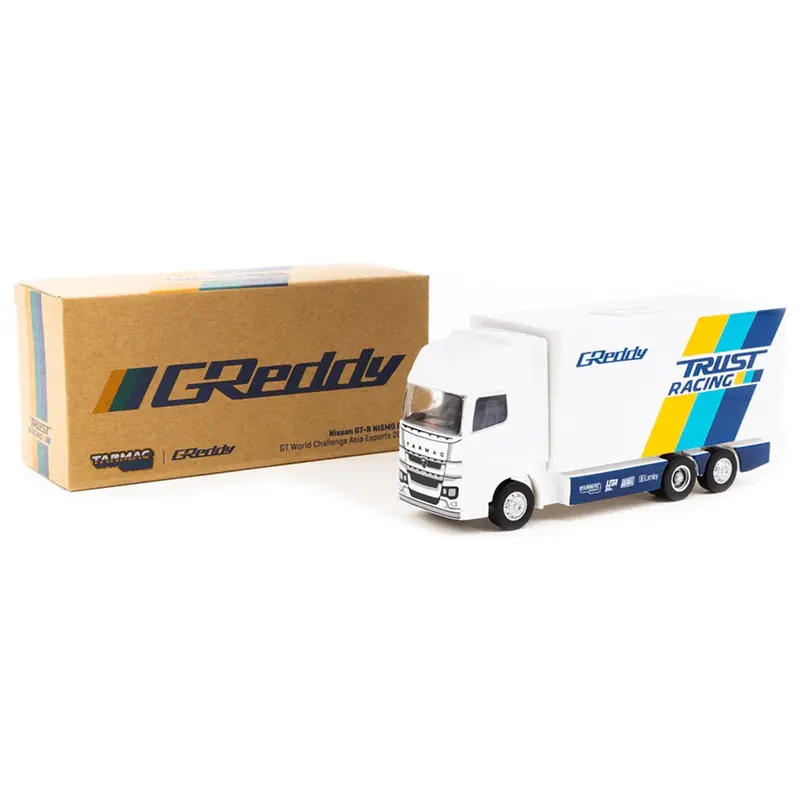 Nissan GT-R NISMO GT3 #21 Luis Moreno "Tarmac eMotorsports" "GT World Challenge Asia Esports" (2020) with Plastic Transporter Packaging "GReddy" 1/64 Diecast Model Car by Tarmac Works