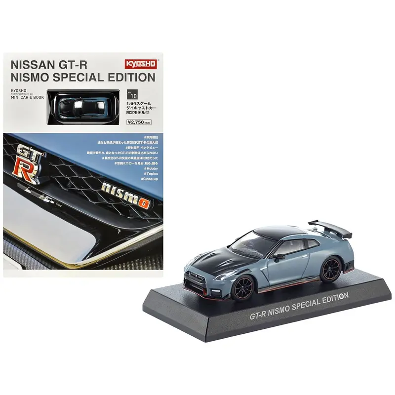 Nissan GT-R Nismo Special Edition RHD (Right Hand Drive) Gray with Black Hood and Top with Mini Book No.10 1/64 Diecast Model Car by Kyosho