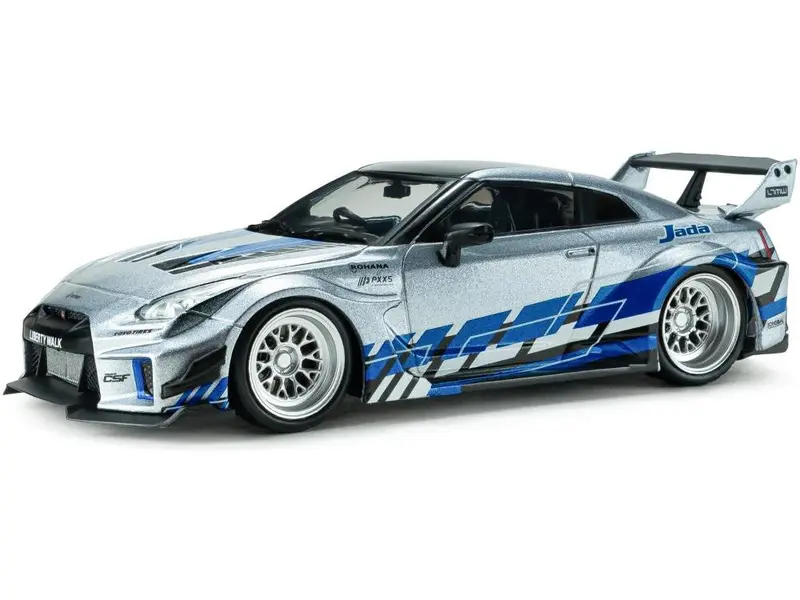 Nissan GT-R (R35) Liberty Walk Silhouette Silver and Blue Stripes 2020 1