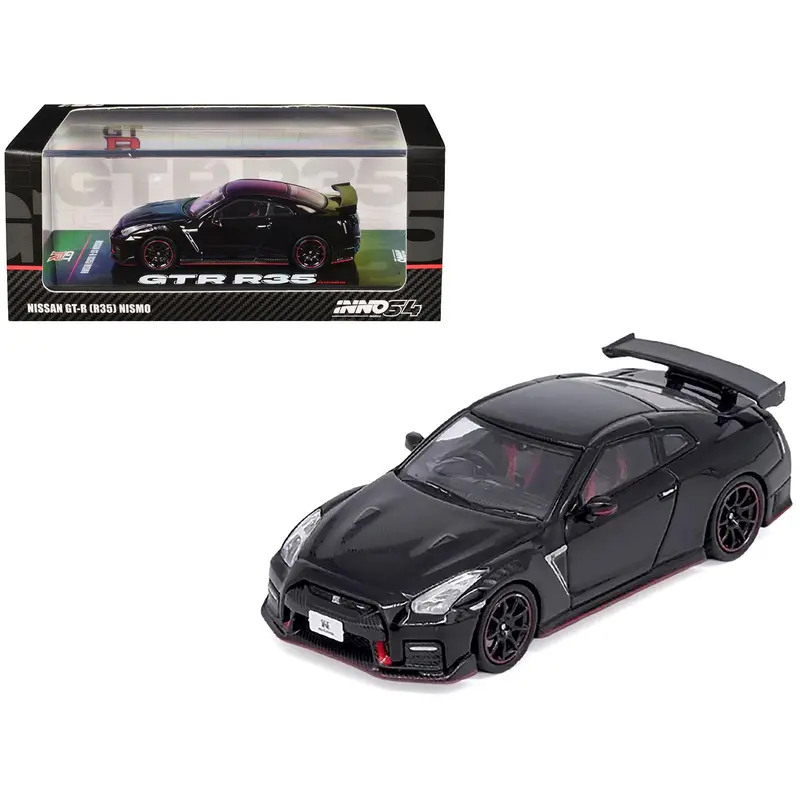 Nissan GT-R (R35) Nismo RHD (Right Hand Drive) Nismo Black with Carbon Hood and Top 1/64 Diecast Model Car by Inno Models