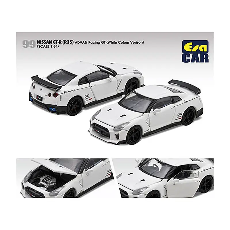 Nissan GT-R (R35) RHD (Right Hand Drive) White "Advan Racing GT" Limited Edition to 960 pieces Worldwide 1/64 Diecast Model Car by Era Car