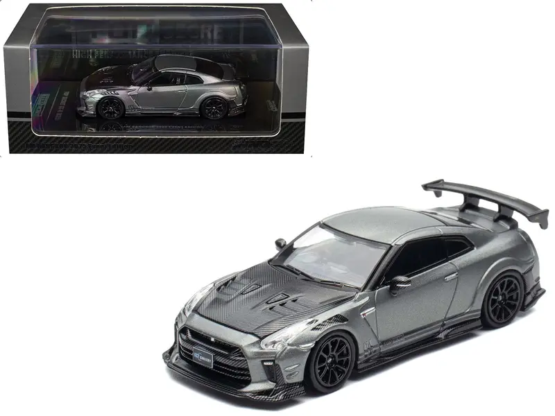 Nissan GT-R (R35) "Top Secret" RHD (Right Hand Drive) Gray Metallic with Carbon Hood "IAM Bangkok 2025 Event Edition" 1/64 Diecast Model Car by Inno Models