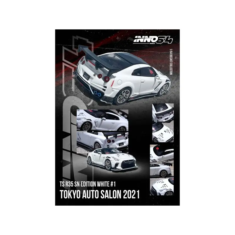 Nissan GT-R (R35) "Top Secret" RHD (Right Hand Drive) White with Black Top "Tokyo Auto Salon 2021" 1/64 Diecast Model Car by Inno Models