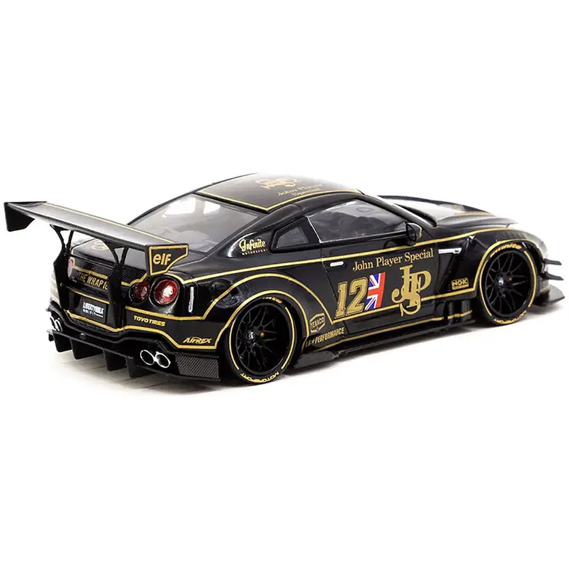 Nissan GT-R R35 Type 2 LB-Works RHD (Right Hand Drive) #12 Black "John Player Special" 1/43 Diecast Model Car by Tarmac Works