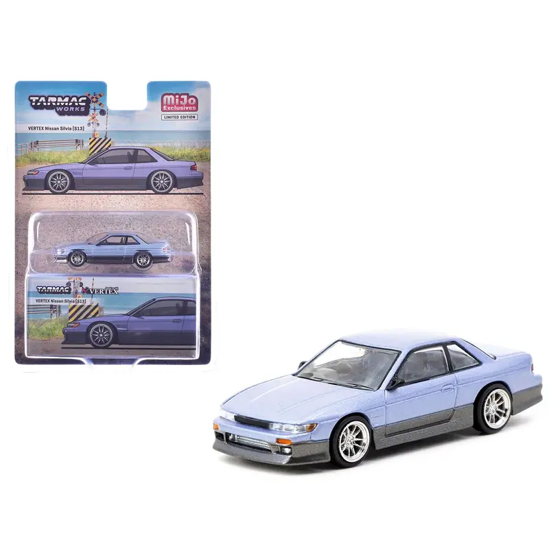 Nissan Silvia (S13) Vertex RHD (Right Hand Drive) Blue Metallic and Gray Metallic "Global64" Series 1/64 Diecast Model by Tarmac Works