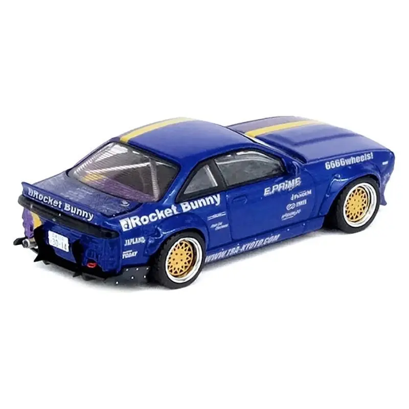 Nissan Silvia (S14) RHD (Right Hand Drive) Blue and Purple Metallic with Yellow Stripe "Tomonori Idekawa's Rocket Bunny Boss" 1/64 Diecast Model Car by Inno Models