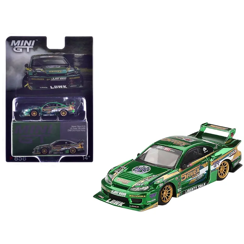 Nissan Silvia (S15) LB-Super Silhouette RHD (Right Hand Drive) "Fausto Racing 2024" Green Metallic Limited Edition 1/64 Diecast Model Car by Mini GT