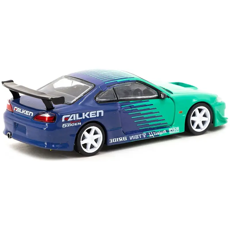 Nissan Silvia (S15) Vertex RHD (Right Hand Drive) "Falken Tires" Green and Blue "Global64" Series 1/64 Diecast Model by Tarmac Works