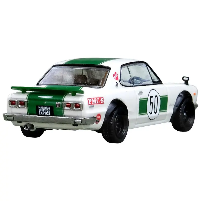Nissan Skyline 2000 GT-R (KPGC10) #50 RHD (Right Hand Drive) White with Green Stripes "Malaysia Diecast Expo Event Edition" (2023) 1/64 Diecast Model Car by Inno Models