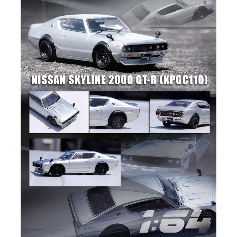 Nissan Skyline 2000 GT-R (KPGC110) RHD (Right Hand Drive) Silver Metallic 1/64 Diecast Model Car by Inno Models