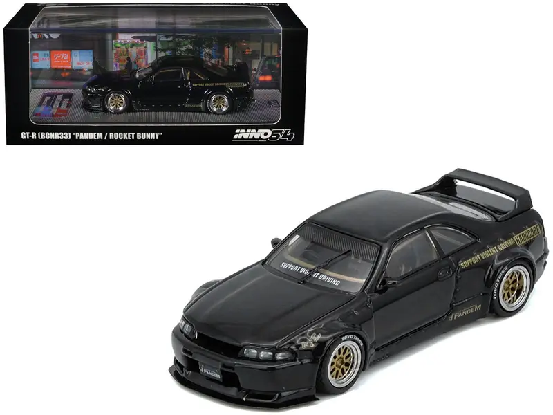 Nissan Skyline GT-R (BCNR33) RHD (Right Hand Drive) "Pandem - Rocket Bunny" Black 1/64 Diecast Model Car by Inno Models