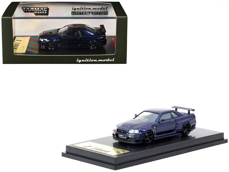 Nissan Skyline GT-R (BNR34) Z-Tune Nismo RHD (Right Hand Drive) Midnight Purple III Metallic 1/64 Diecast Model Car by Ignition Model