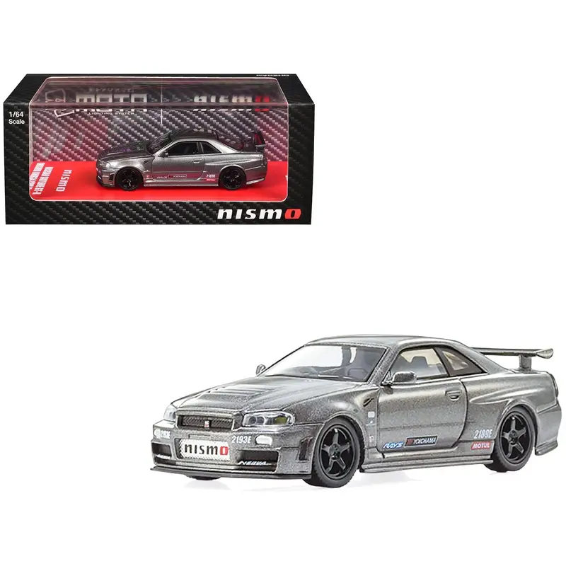 Nissan Skyline GT-R Nismo (BNR34) RHD (Right Hand Drive) Gray Metallic 1/64 Diecast Model Car by Kyosho