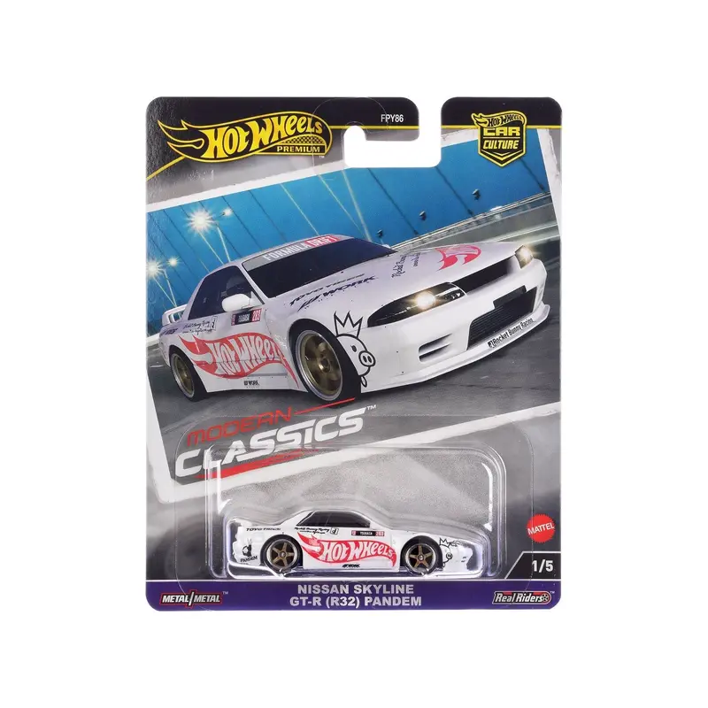 Nissan Skyline GT-R (R32) "Pandem" White with "Hot Wheels" Logo "Modern Classics" Series Diecast Model Car by Hot Wheels