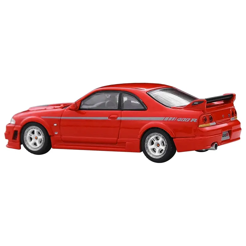 Nissan Skyline GT-R (R33) Nismo 400R RHD (Right Hand Drive) Super Clear Red II with Silver Stripes 1/64 Diecast Model Car by Inno Models