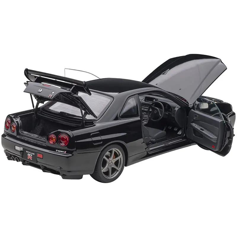 Nissan Skyline GT-R (R34) V-Spec II RHD (Right Hand Drive) Black Pearl 1/18 Model Car by Autoart