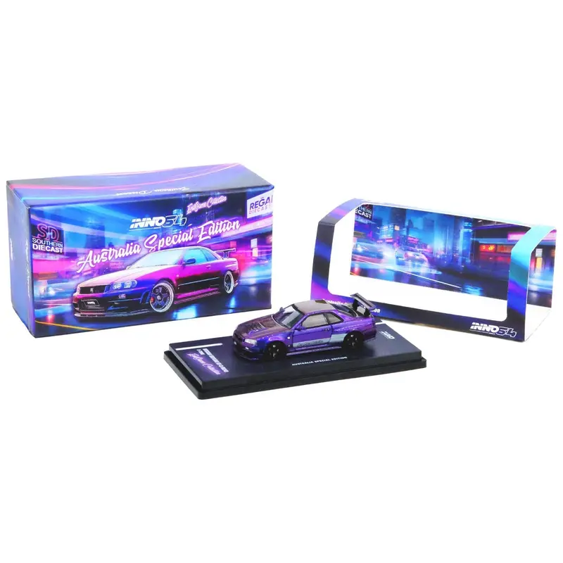 Nissan Skyline GT-R (R34) Z-Tune RHD (Right Hand Drive) Purple Metallic "EndGame Collection - Australia Special Edition" 1/64 Diecast Model Car by Inno Models