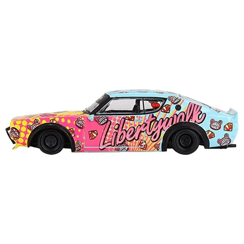 Nissan Skyline Kenmeri "Liberty Walk" RHD (Right Hand Drive) "KUMA" Light Blue and Yellow with Graphics Limited Edition 1/64 Diecast Model Car by Mini GT