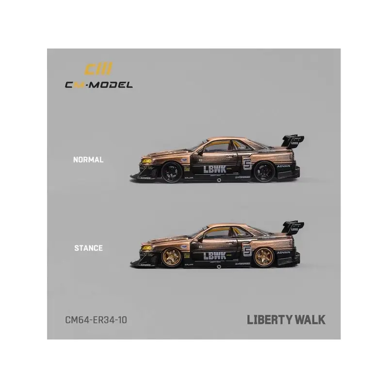 Nissan Skyline LB-ER34 "Super Silhouette" RHD (Right Hand Drive) #5 Brushed Bronze and Black with Extra Wheels 1/64 Diecast Model Car by CM Models