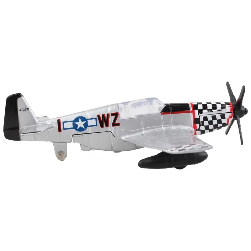 North American P-51 Mustang Fighter Aircraft Silver Metallic "United States Army Air Force" with Runway 24 Sign Diecast Model Airplane by Runway24