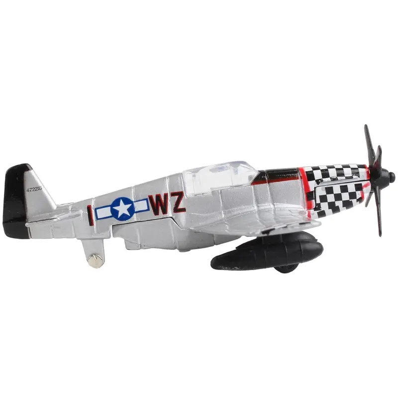 North American P-51 Mustang Fighter Aircraft Silver Metallic "United States Army Air Force" with Runway Section Diecast Model Airplane by Runway24