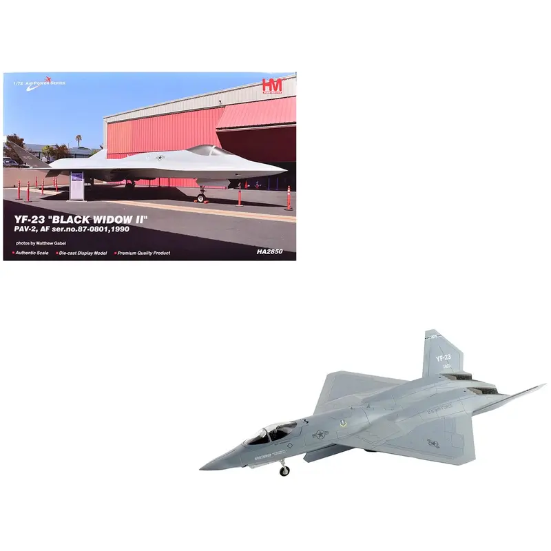 Northrop YF-23 Black Widow II Stealth Fighter Aircraft "#87-0801 PAV-2" (1990) United States Air Force "Air Power Series" 1/72 Diecast Model by Hobby Master