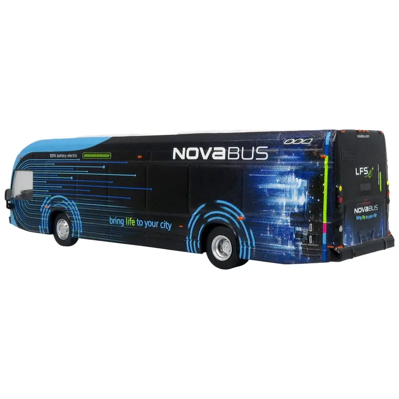 Nova Bus LFSe Electric Transit Bus "Bring Life to Your City" Black and Blue with Graphics 1/87 (HO) Diecast Model by Iconic Replicas