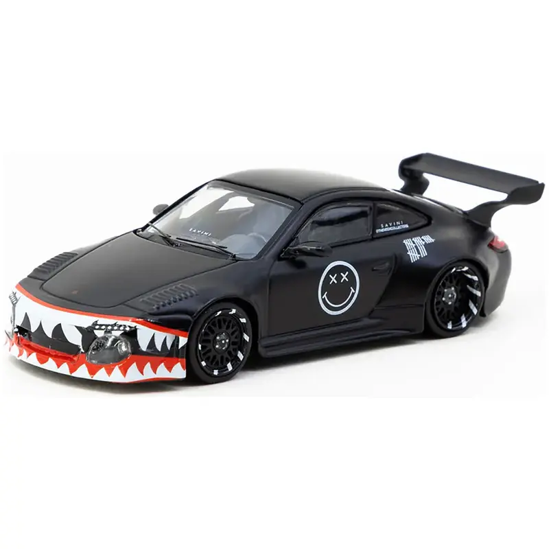Old & New 997 Matt Black with Graphics "Hobby64" Series 1/64 Diecast Model Car by Tarmac Works