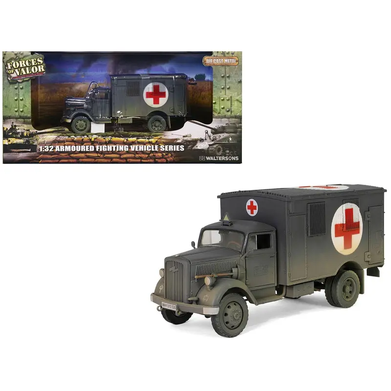 Opel-Blitz Kfz.305 Ambulance Gray (Weathered) "German Army" "Armoured Fighting Vehicle" Series 1/32 Diecast Model by Forces of Valor