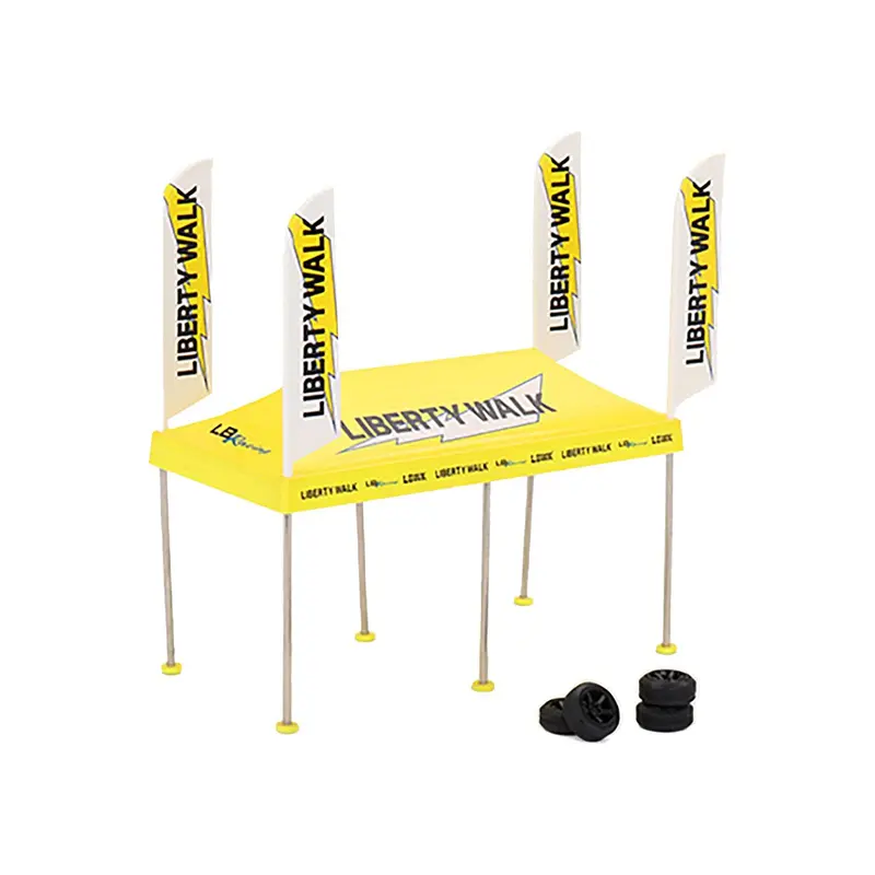 Paddock Service Tent Set with Extra Wheels "Liberty Walk-LB Racing" for 1/64 Scale Models by True Scale Miniatures