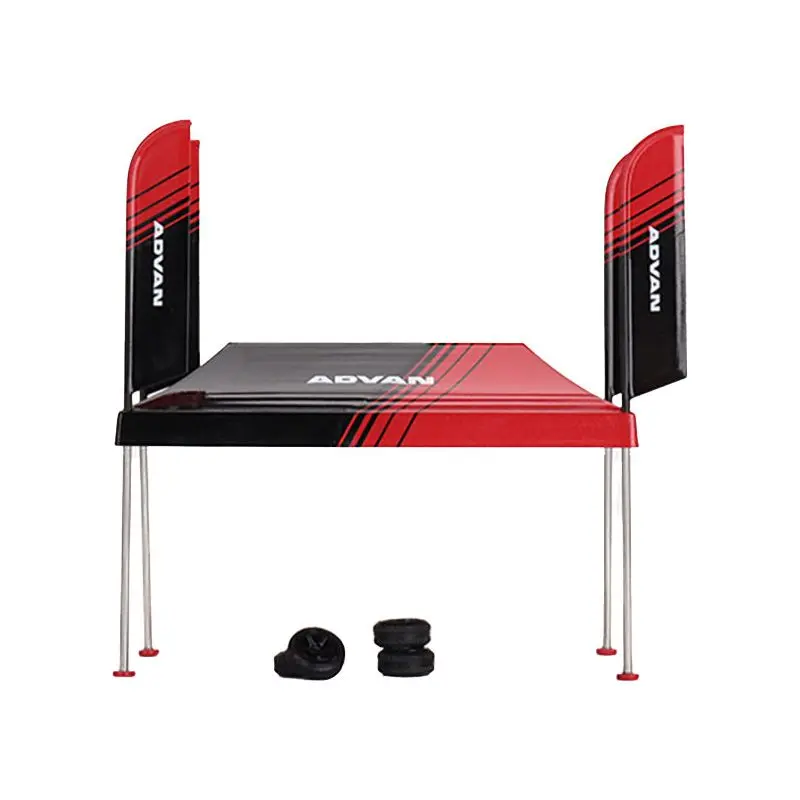 Paddock Service Tent Set with Extra Wheels Red and Black "ADVAN" for 1/64 Scale Models by Mini GT