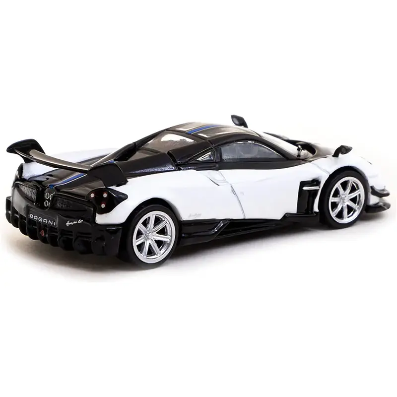 Pagani Huayra BC Bianco Benny White and Black with Blue Stripes "Global64" Series 1/64 Diecast Model by Tarmac Works