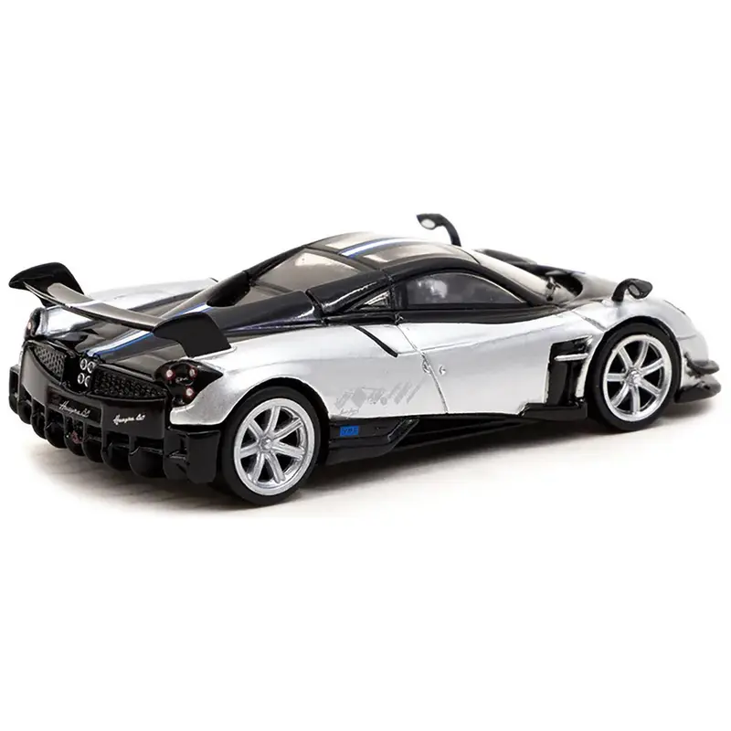 Pagani Huayra BC Grigio Mercurio Silver Metallic and Black with Stripes "Global64" Series 1/64 Diecast Model Car by Tarmac Works