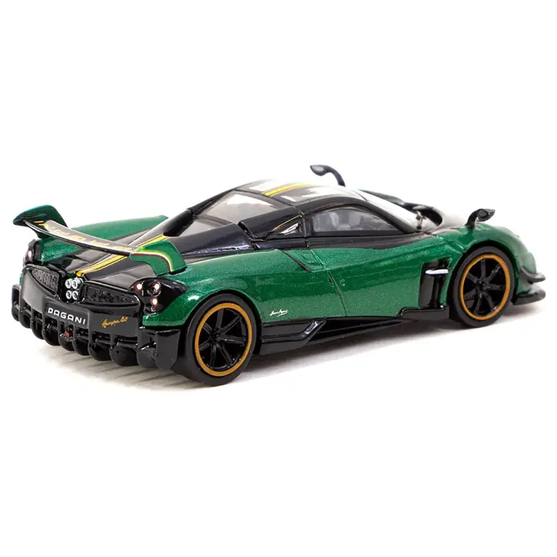 Pagani Huayra BC Trifoglio Verde Green Metallic and Black with Yellow Stripes "Global64" Series 1/64 Diecast Model by Tarmac Works