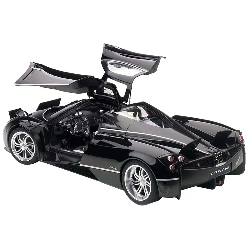 Pagani Huayra Gloss Black with Silver Stripes and Silver Wheels 1/12 Model Car by Autoart