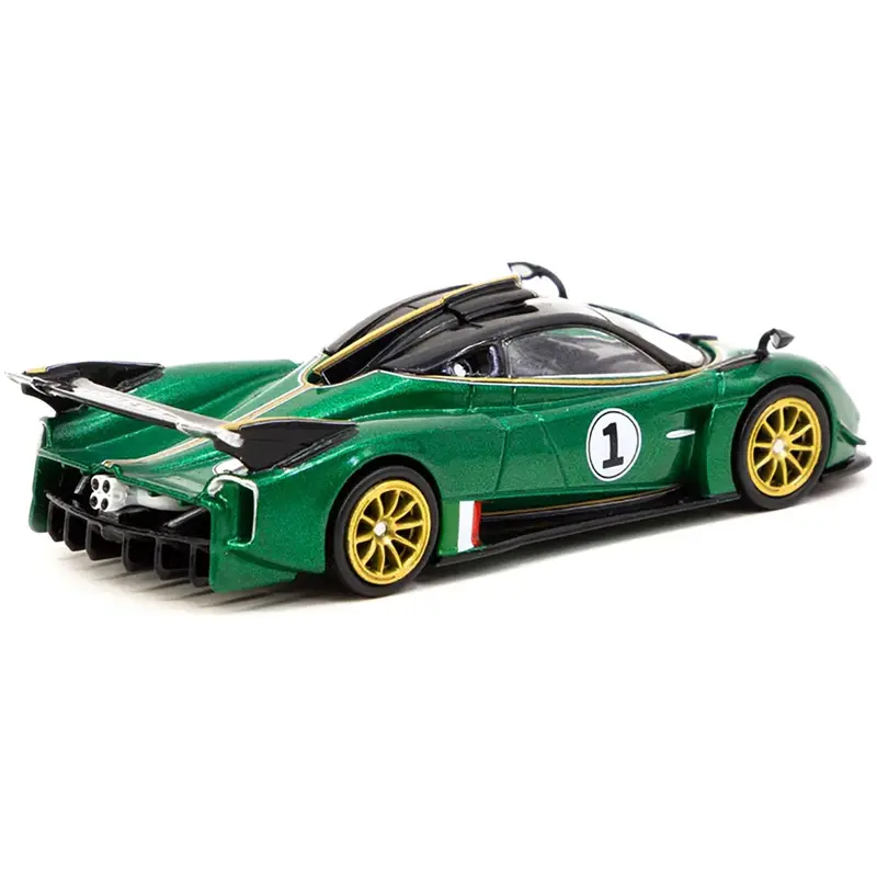 Pagani Huayra R #1 Verde Trifoglio Green Metallic with Black Top and Gold Stripes "Global64" Series 1/64 Diecast Model Car by Tarmac Works